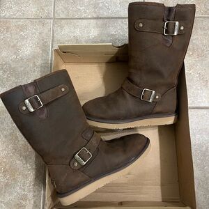 UGG Brown Leather Boots with Buckle